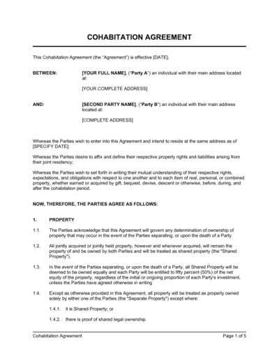 Business-in-a-Box's Co-Habitation Agreement Template