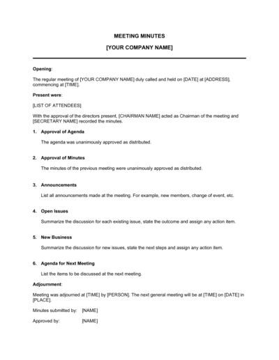 Business-in-a-Box's Minutes for a Formal Meeting Template