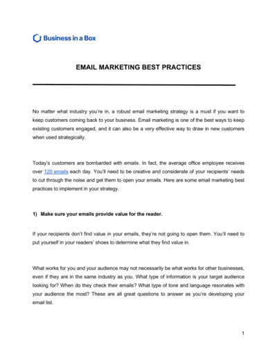 Business-in-a-Box's Email Marketing Best Practices Template