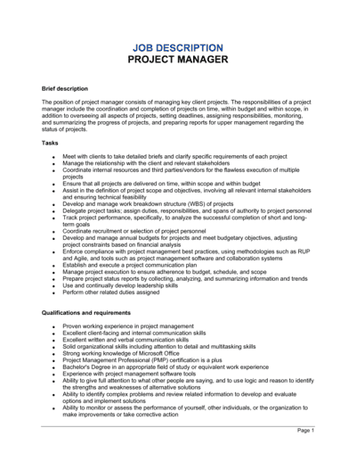 Business-in-a-Box's Project Manager Job Description Template