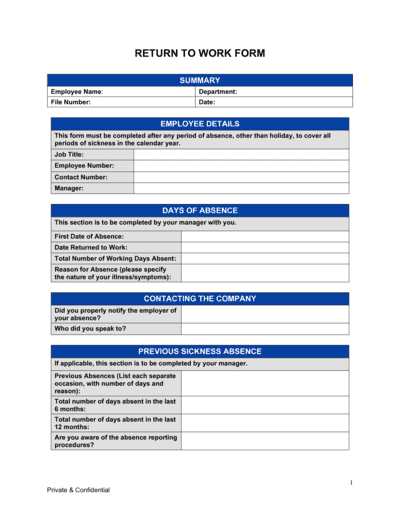 Business-in-a-Box's Return To Work Form Template