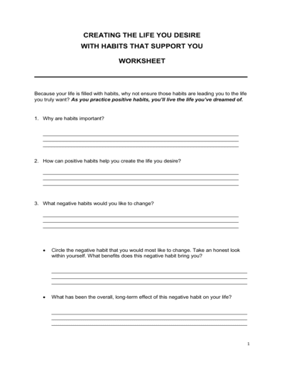 Business-in-a-Box's Worksheet Create The Life You Desire With Habits Template