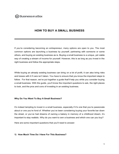 Business-in-a-Box's How To Buy A Small Business Template