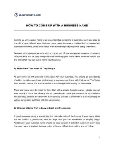 Business-in-a-Box's How To Come Up With A Business Name Template