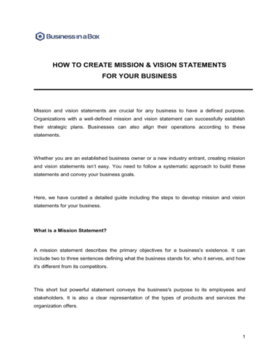 Business-in-a-Box's How To Create Mission and Vision Statements Template