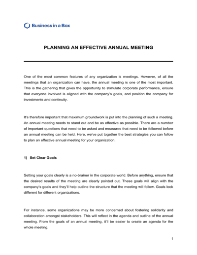 Business-in-a-Box's Planning An Effective Annual Meeting Template