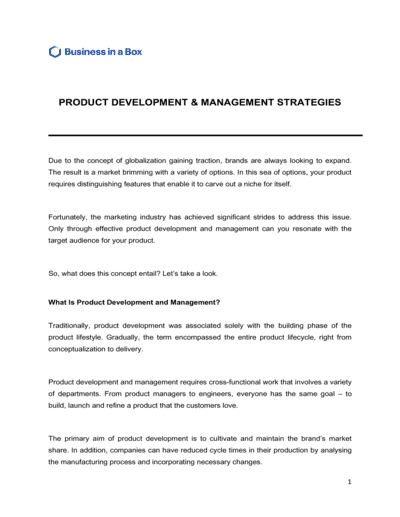 Business-in-a-Box's Product Development and Management Strategies Template