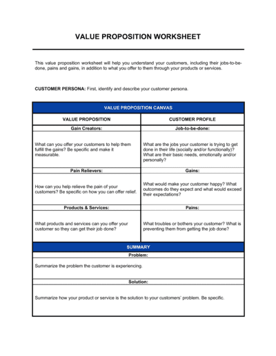 Business-in-a-Box's Value Proposition Worksheet Template
