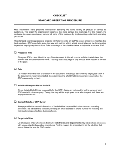 Business-in-a-Box's Checklist Standard Operating Procedure Template