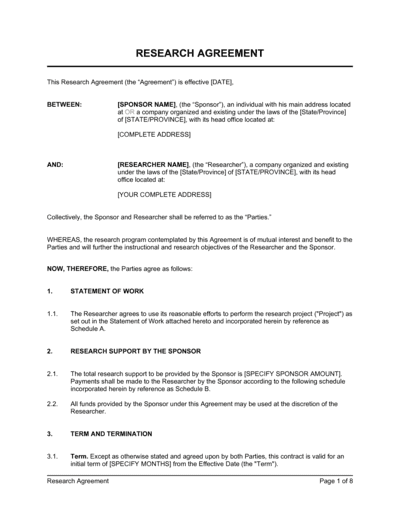 Business-in-a-Box's Research Agreement Template