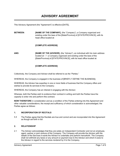 Business-in-a-Box's Advisory Agreement Template