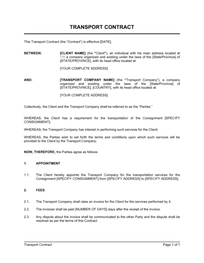 Business-in-a-Box's Transport Contract Template
