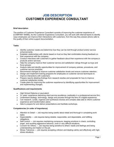 Business-in-a-Box's Customer Experience Consultant Job Description Template