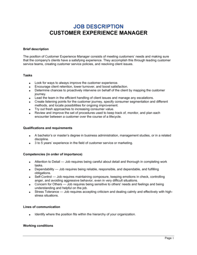 Business-in-a-Box's Customer Experience Manager Job Description Template