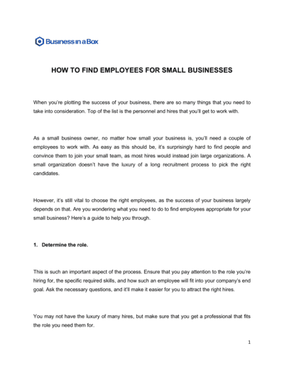 Business-in-a-Box's How To Find Employees For Small Business Template