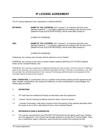 Business-in-a-Box's IP License Agreement Template