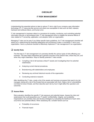 Business-in-a-Box's IT Risk Management Checklist Template