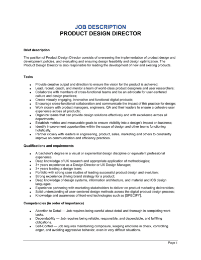 Business-in-a-Box's Product Design Director Job Description Template