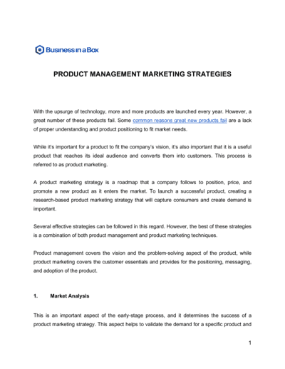 Business-in-a-Box's Product Management Marketing Strategies Template