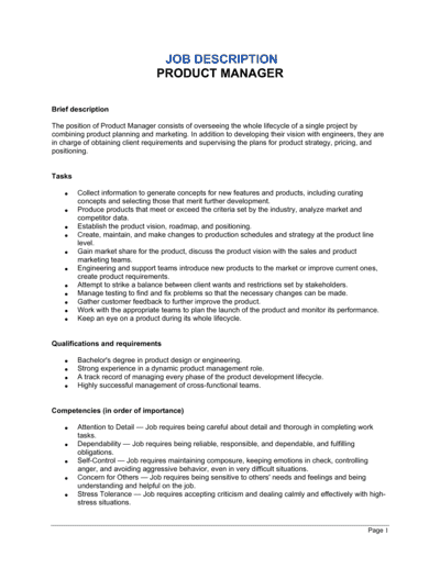 Business-in-a-Box's Product Manager Job Description Template
