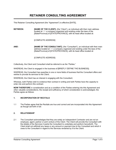 Business-in-a-Box's Retainer Consulting Agreement Template