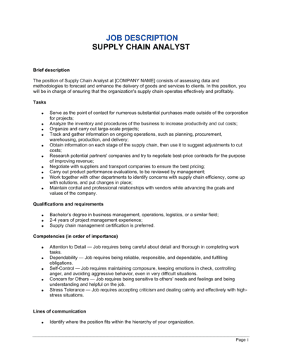 Business-in-a-Box's Supply Chain Analyst Job Description Template