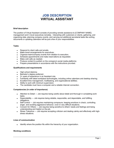 Business-in-a-Box's Virtual Assistant Job Description Template