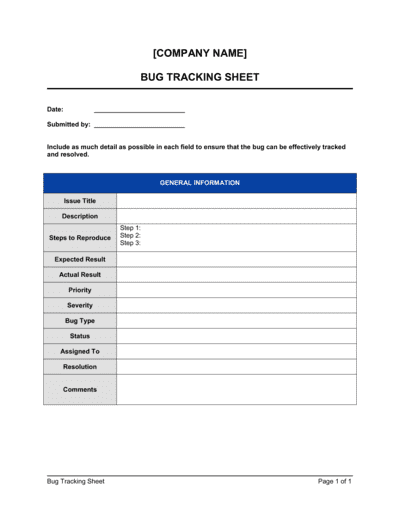 Business-in-a-Box's Bug Tracking Sheet Template