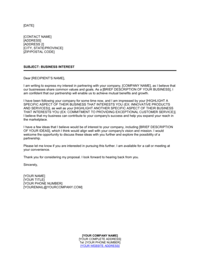 Business-in-a-Box's Business Interest Letter Template