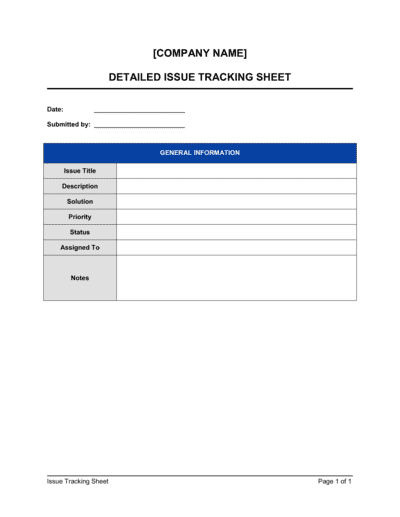 Business-in-a-Box's Issue Tracking Sheet Template