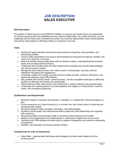 Business-in-a-Box's Sales Executive Job Description Template