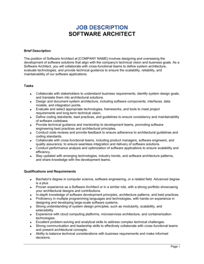 Software Architect Job Description Template 2024 Download docx 