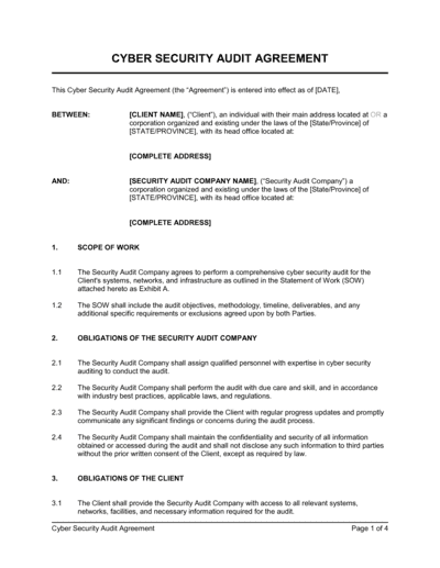 Business-in-a-Box's Cyber Security Audit Agreement Template
