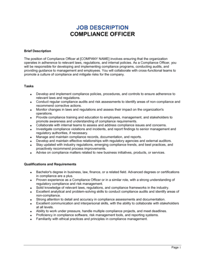 Business-in-a-Box's Compliance Officer Job Description Template