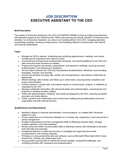 Business-in-a-Box's Executive Assistant To The Ceo Job Description Template