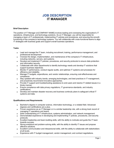 Business-in-a-Box's IT Manager Job Description Template