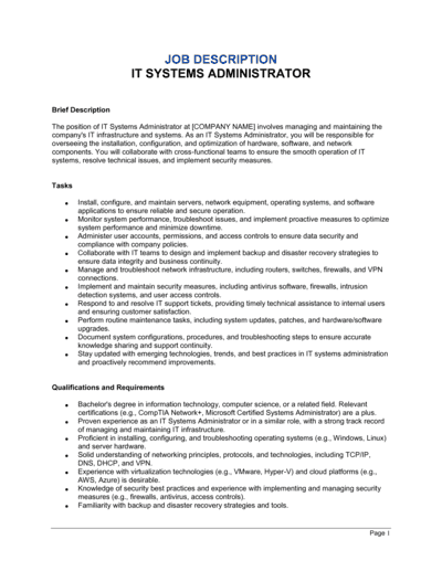 Business-in-a-Box's IT Systems Administrator Job Description Template
