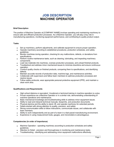 Business-in-a-Box's Machine Operator Job Description Template