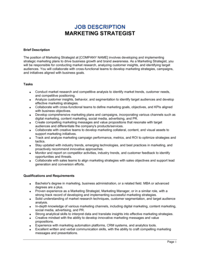 Business-in-a-Box's Marketing Strategist Job Description Template