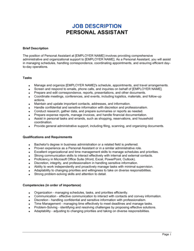 Business-in-a-Box's Personal Assistant Job Description Template
