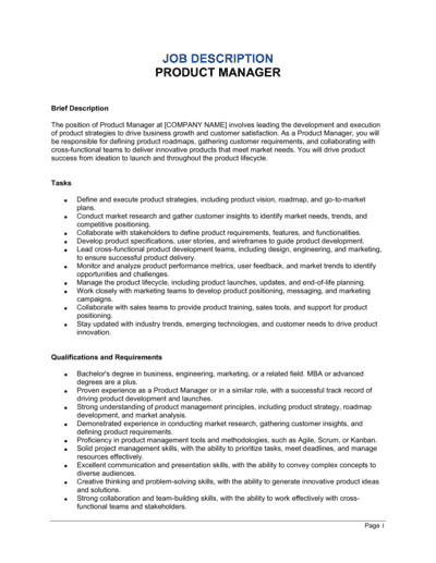 Business-in-a-Box's Product Manager Job Description Template