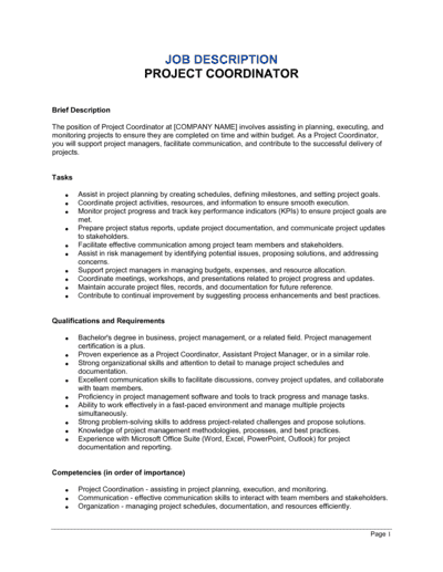 Business-in-a-Box's Project Coordinator Job Description Template