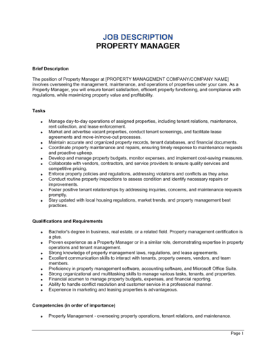 Business-in-a-Box's Property Manager Job Description Template