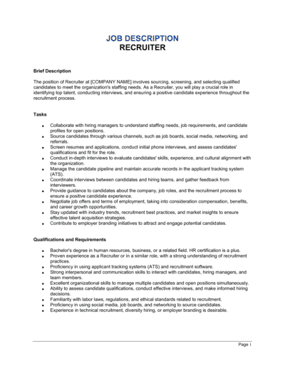 Business-in-a-Box's Recruiter Job Description Template