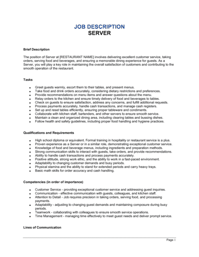 Business-in-a-Box's Server Job Description Template