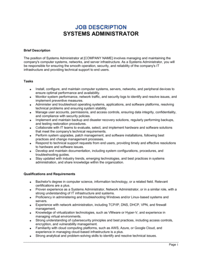 Business-in-a-Box's Systems Administrator Job Description Template