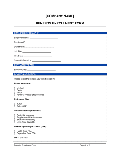 Business-in-a-Box's Benefits Enrollment Form Template