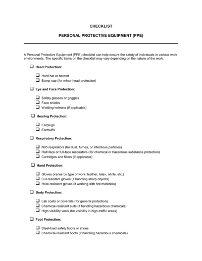 Business-in-a-Box's Checklist Personal Protective Equipment (PPE) Template