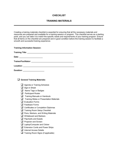 Business-in-a-Box's Checklist Training Materials Template
