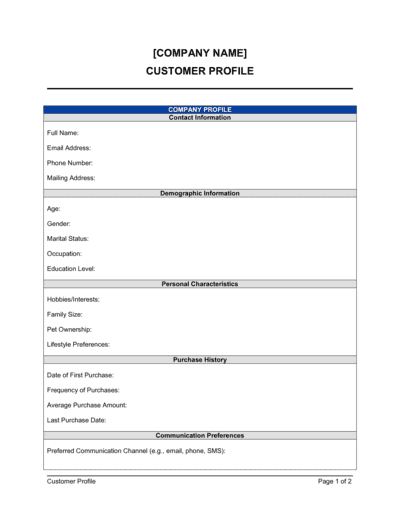 Business-in-a-Box's Customer Profile Template Template